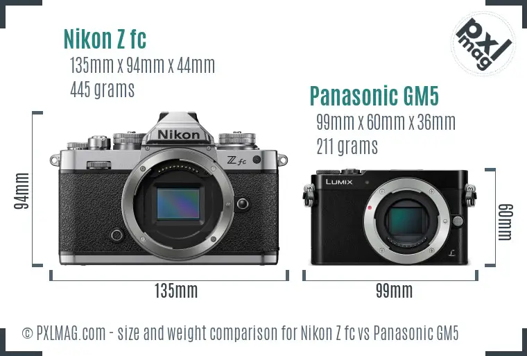 Nikon Z fc vs Panasonic GM5 size comparison