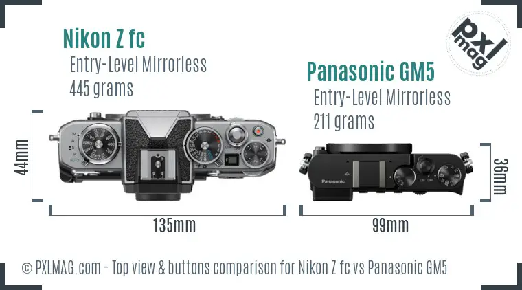 Nikon Z fc vs Panasonic GM5 top view buttons comparison