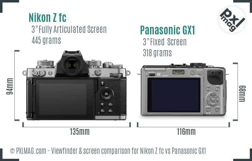Nikon Z fc vs Panasonic GX1 Screen and Viewfinder comparison