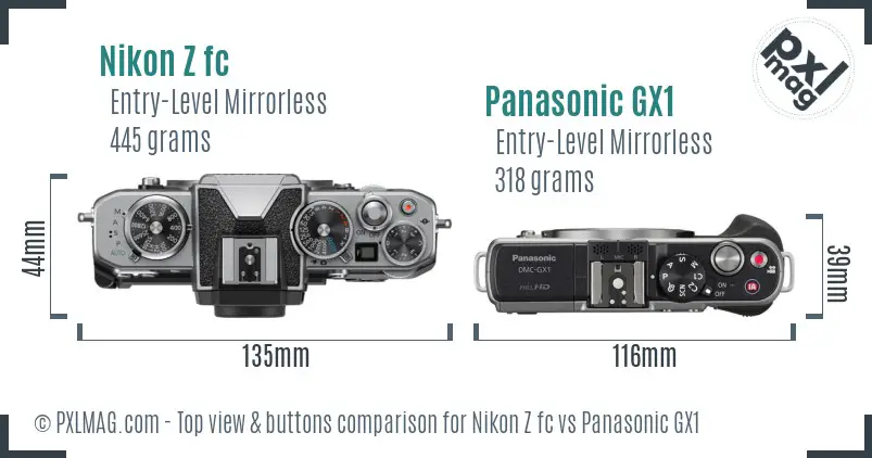 Nikon Z fc vs Panasonic GX1 top view buttons comparison