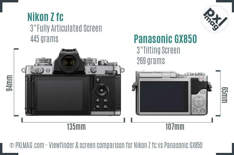Nikon Z fc vs Panasonic GX850 Screen and Viewfinder comparison