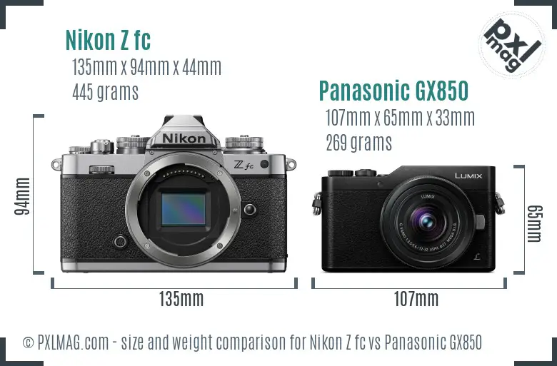 Nikon Z fc vs Panasonic GX850 size comparison