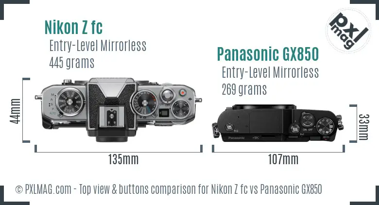 Nikon Z fc vs Panasonic GX850 top view buttons comparison