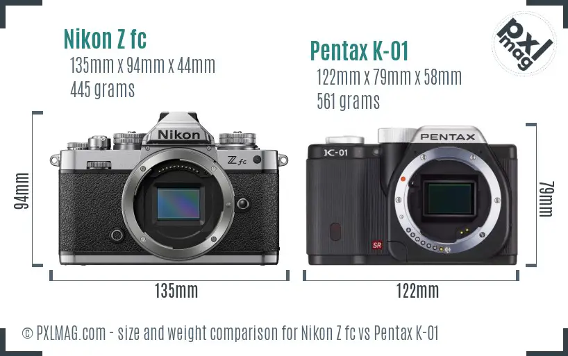 Nikon Z fc vs Pentax K-01 size comparison