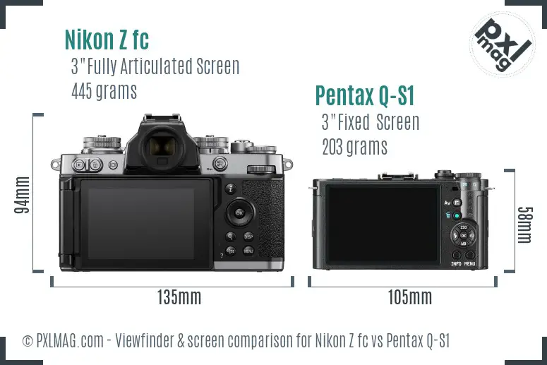 Nikon Z fc vs Pentax Q-S1 Screen and Viewfinder comparison