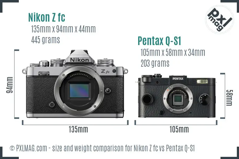 Nikon Z fc vs Pentax Q-S1 size comparison