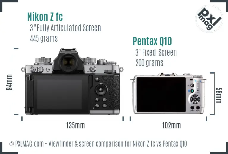 Nikon Z fc vs Pentax Q10 Screen and Viewfinder comparison