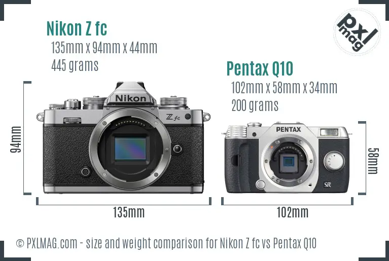 Nikon Z fc vs Pentax Q10 size comparison