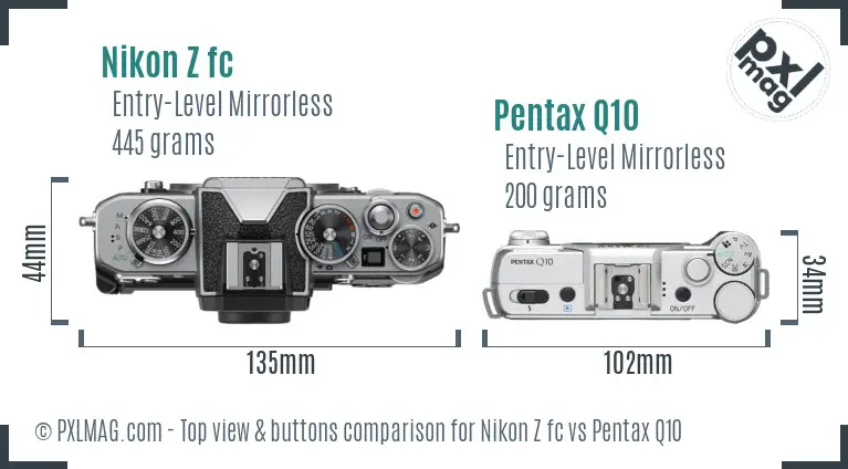 Nikon Z fc vs Pentax Q10 top view buttons comparison
