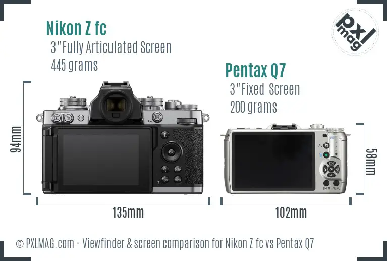 Nikon Z fc vs Pentax Q7 Screen and Viewfinder comparison