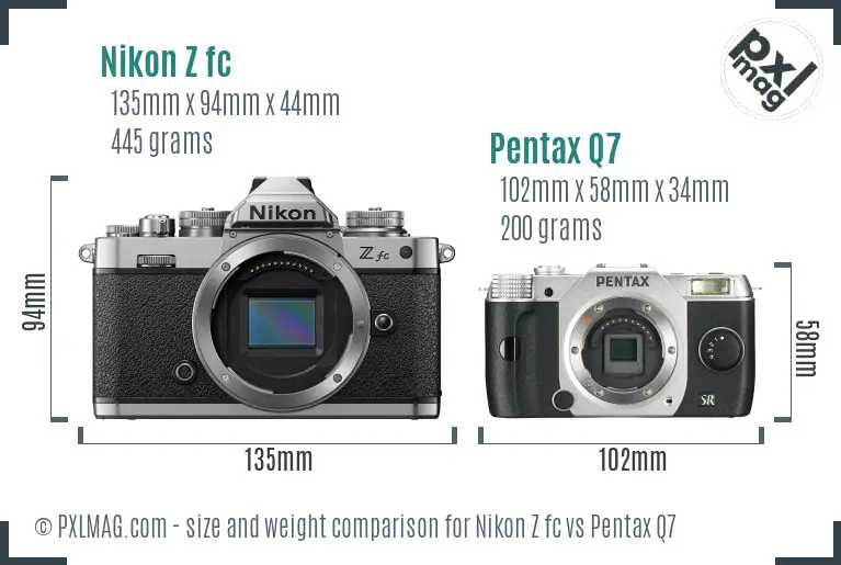 Nikon Z fc vs Pentax Q7 size comparison