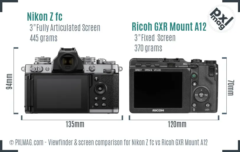 Nikon Z fc vs Ricoh GXR Mount A12 Screen and Viewfinder comparison