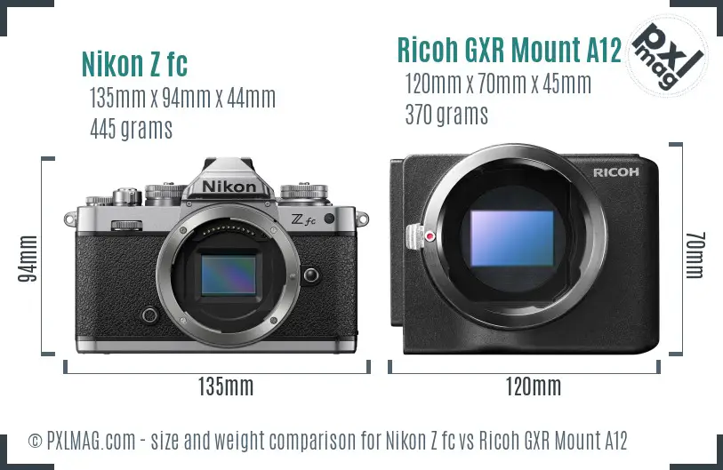 Nikon Z fc vs Ricoh GXR Mount A12 size comparison