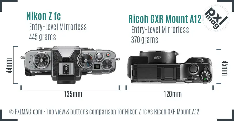 Nikon Z fc vs Ricoh GXR Mount A12 top view buttons comparison