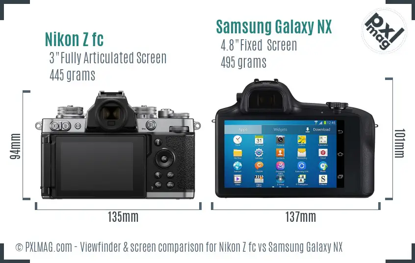 Nikon Z fc vs Samsung Galaxy NX Screen and Viewfinder comparison