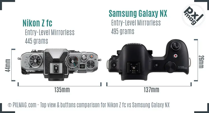 Nikon Z fc vs Samsung Galaxy NX top view buttons comparison