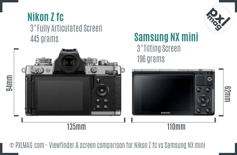 Nikon Z fc vs Samsung NX mini Screen and Viewfinder comparison