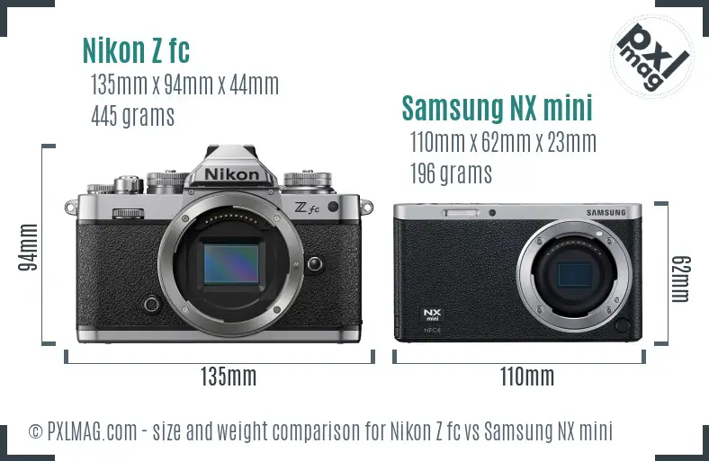 Nikon Z fc vs Samsung NX mini size comparison