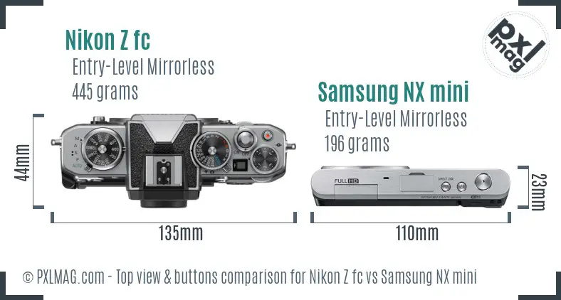 Nikon Z fc vs Samsung NX mini top view buttons comparison
