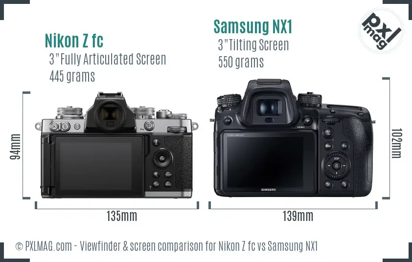 Nikon Z fc vs Samsung NX1 Screen and Viewfinder comparison
