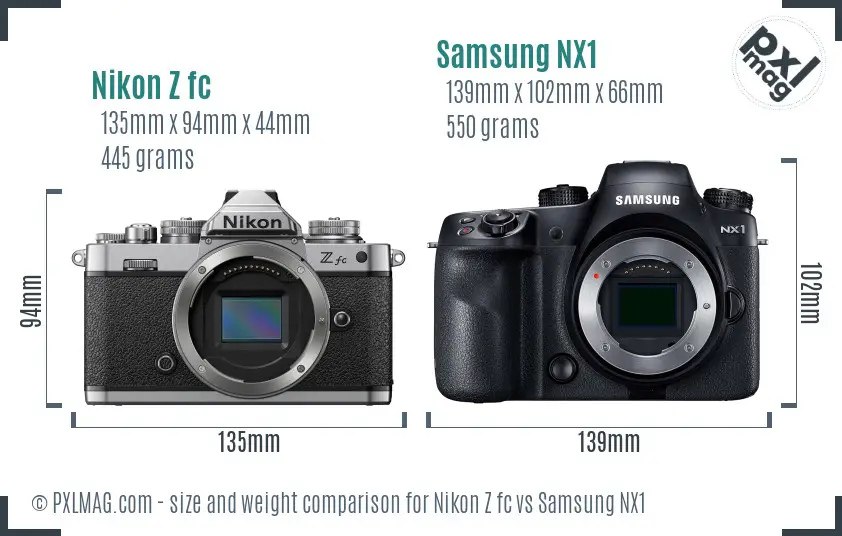 Nikon Z fc vs Samsung NX1 size comparison