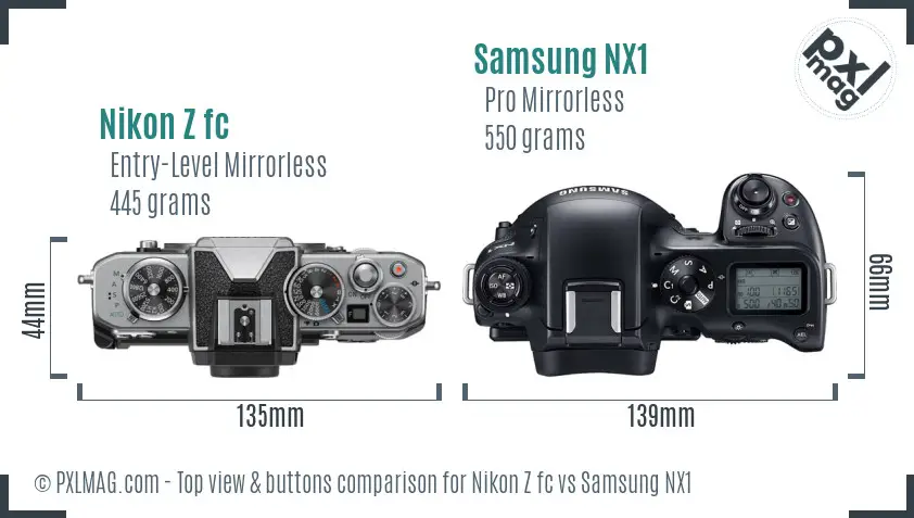Nikon Z fc vs Samsung NX1 top view buttons comparison