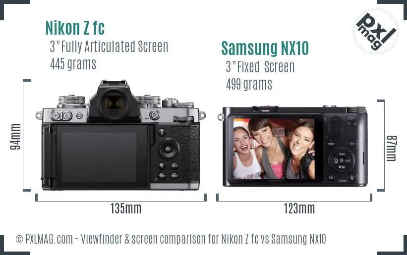 Nikon Z fc vs Samsung NX10 Screen and Viewfinder comparison