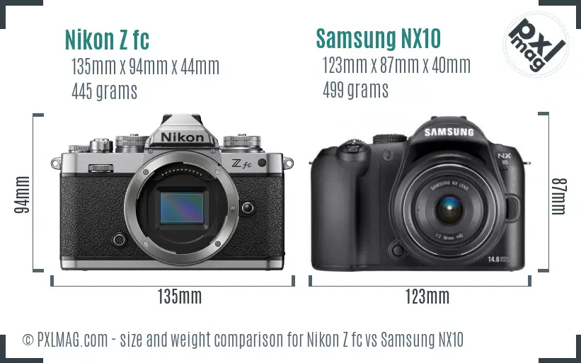 Nikon Z fc vs Samsung NX10 size comparison