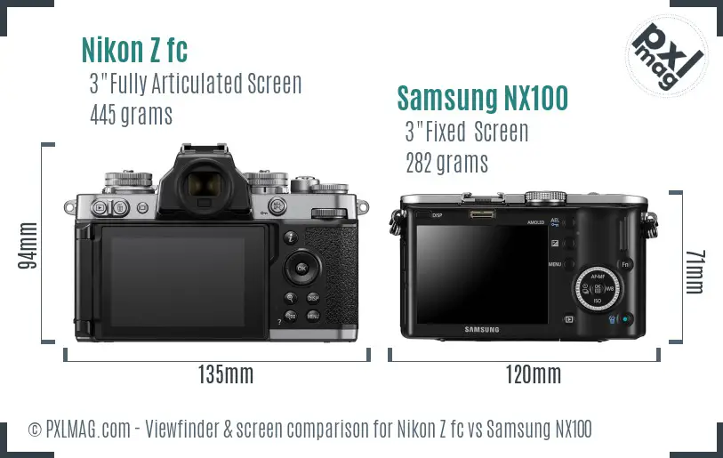 Nikon Z fc vs Samsung NX100 Screen and Viewfinder comparison