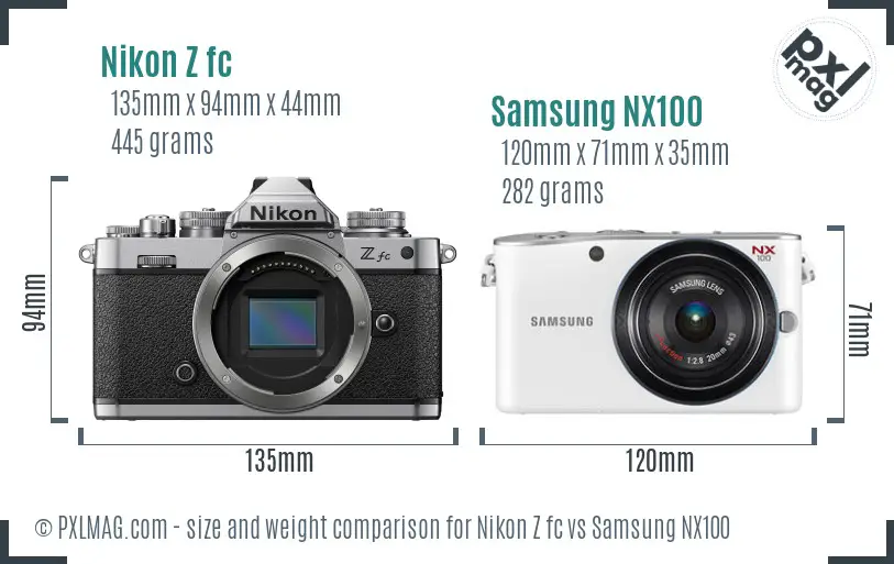 Nikon Z fc vs Samsung NX100 size comparison