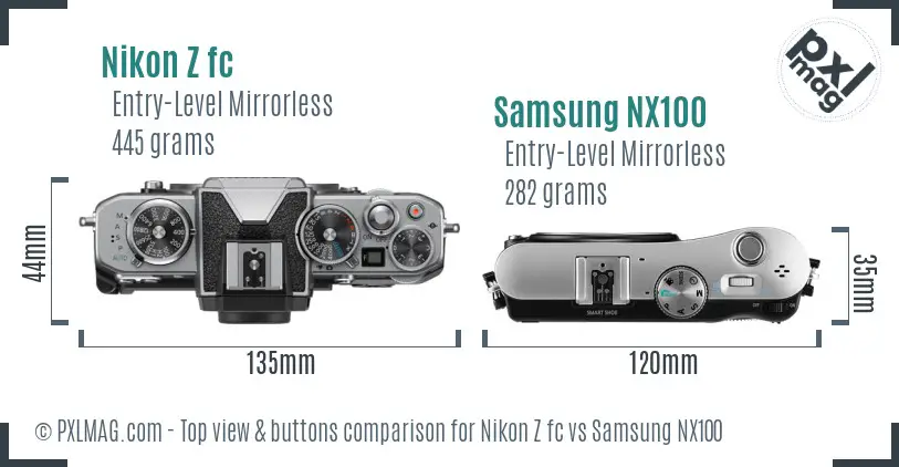 Nikon Z fc vs Samsung NX100 top view buttons comparison