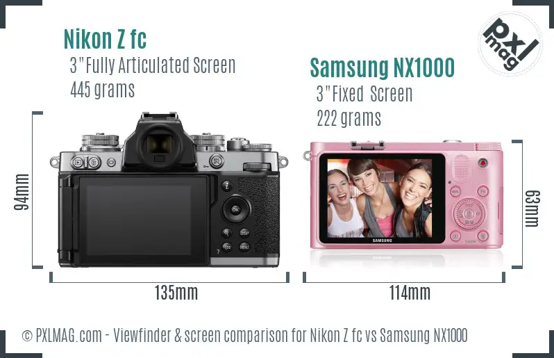 Nikon Z fc vs Samsung NX1000 Screen and Viewfinder comparison