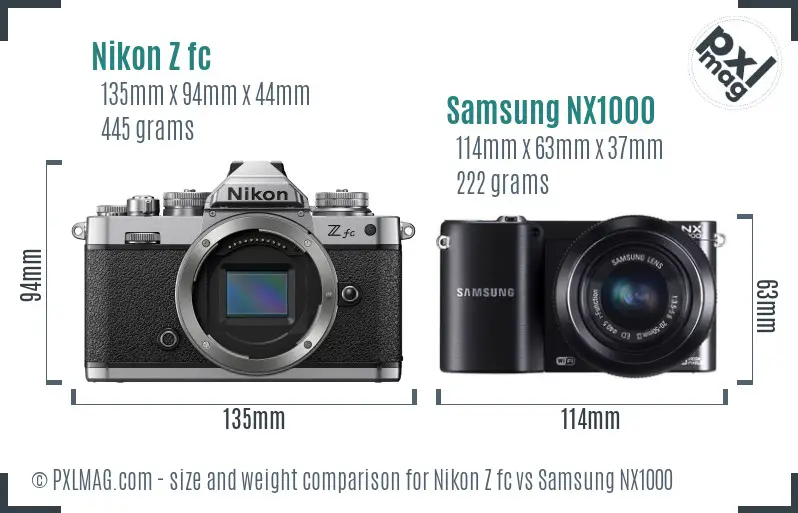 Nikon Z fc vs Samsung NX1000 size comparison