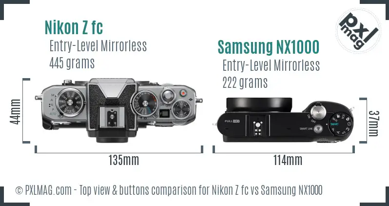 Nikon Z fc vs Samsung NX1000 top view buttons comparison