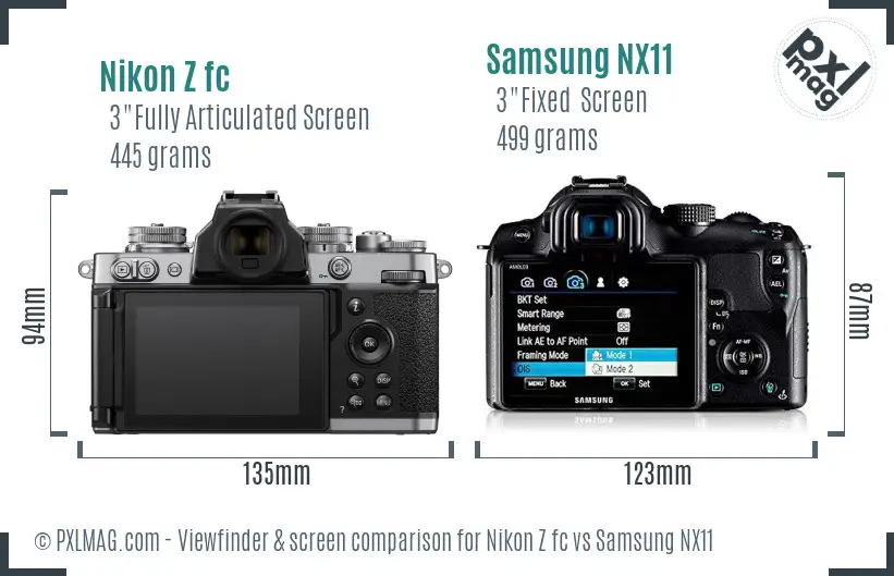 Nikon Z fc vs Samsung NX11 Screen and Viewfinder comparison