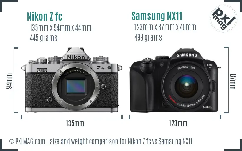 Nikon Z fc vs Samsung NX11 size comparison
