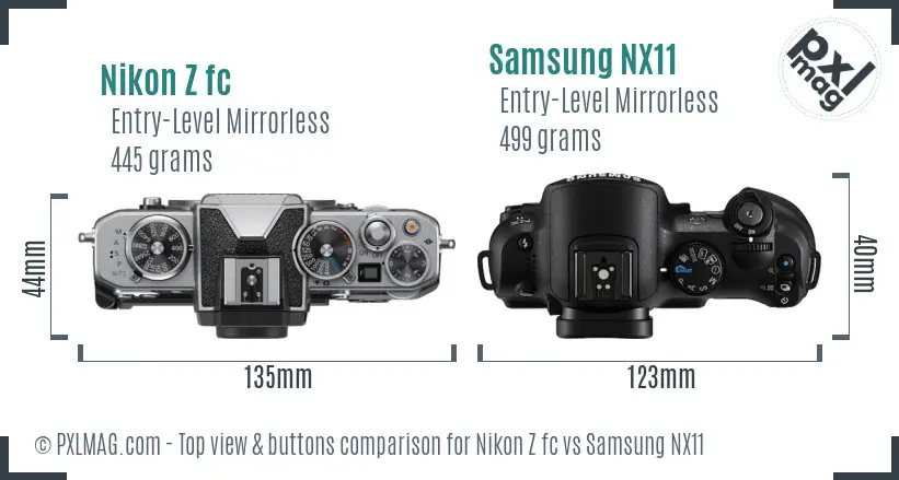 Nikon Z fc vs Samsung NX11 top view buttons comparison