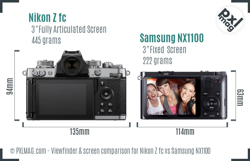 Nikon Z fc vs Samsung NX1100 Screen and Viewfinder comparison