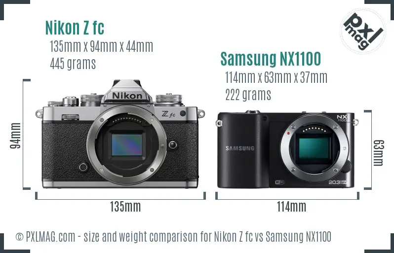 Nikon Z fc vs Samsung NX1100 size comparison