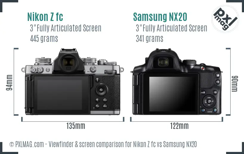 Nikon Z fc vs Samsung NX20 Screen and Viewfinder comparison