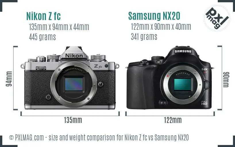 Nikon Z fc vs Samsung NX20 size comparison
