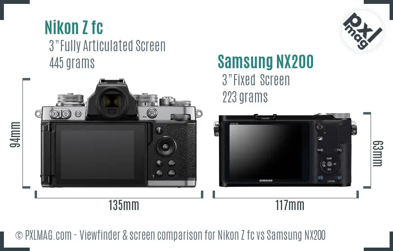 Nikon Z fc vs Samsung NX200 Screen and Viewfinder comparison