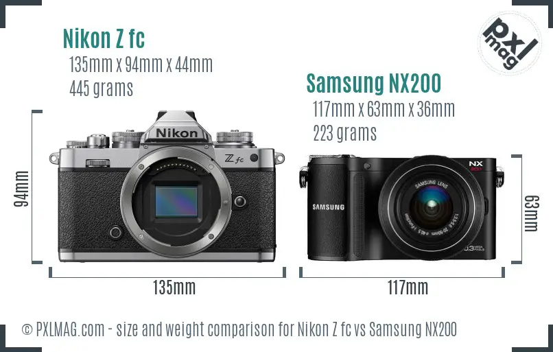 Nikon Z fc vs Samsung NX200 size comparison