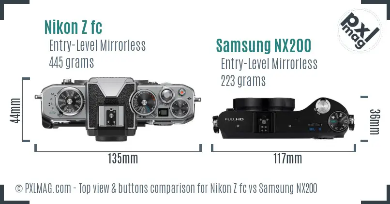 Nikon Z fc vs Samsung NX200 top view buttons comparison