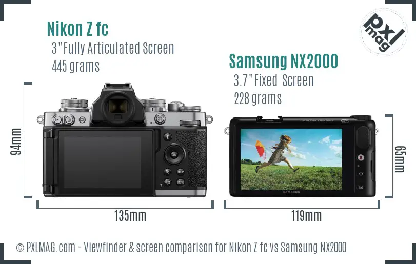 Nikon Z fc vs Samsung NX2000 Screen and Viewfinder comparison