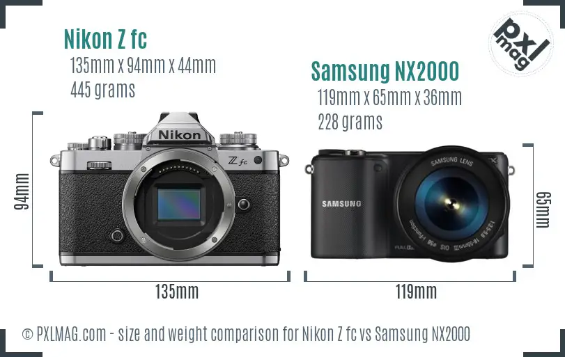 Nikon Z fc vs Samsung NX2000 size comparison