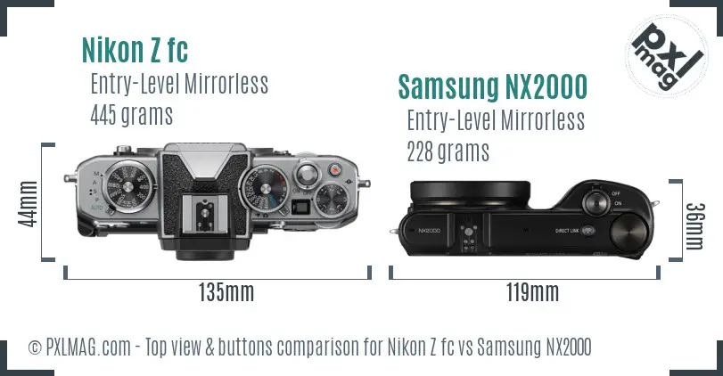 Nikon Z fc vs Samsung NX2000 top view buttons comparison