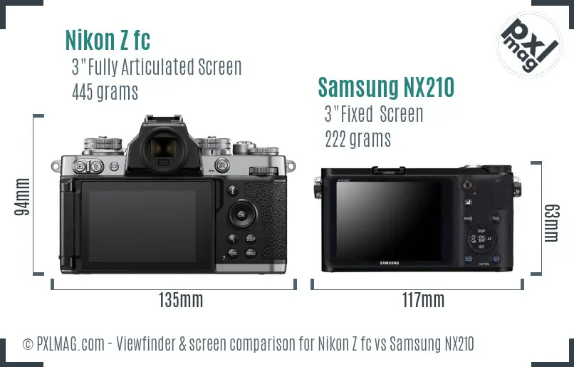 Nikon Z fc vs Samsung NX210 Screen and Viewfinder comparison Nikon Z fc vs Samsung NX210 Screen and Viewfinder comparison