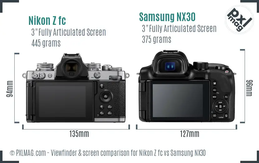 Nikon Z fc vs Samsung NX30 Screen and Viewfinder comparison