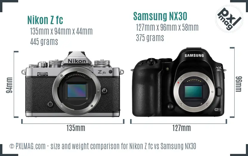 Nikon Z fc vs Samsung NX30 size comparison